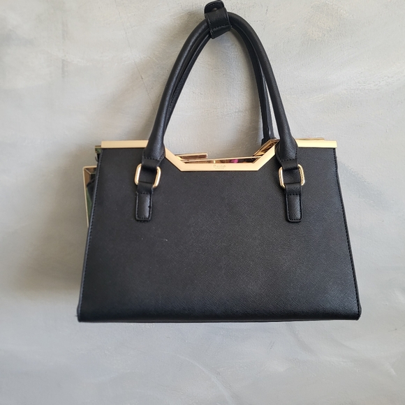 Dune London Black Vegan Leather Gold Top Handle Tote - Picture 2 of 13